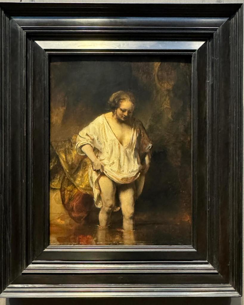 Rembrandt van Rijn (1606 - 1669), A Woman bathing in a Stream, 1654, Oil on oak, 61.8 × 47 cm, The National Gallery, London