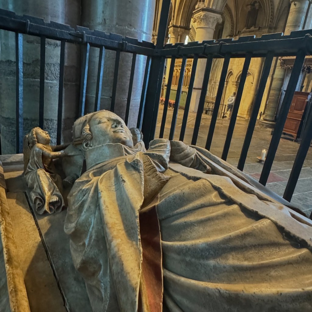 Unidentified London workshop, The tomb of Archbishop of Canterbury William Courtenay ( 1342 - 1396 ), Alabaster sculpture, 15th century, Canterbury Cathedral