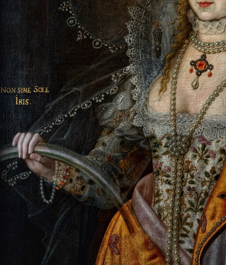 Traditionally attributed to  Marcus Gheeraerts the Younger (1561–after 1636), Rainbow Portrait of Elizabeth I, Oil on canvas, 128 x  101 cm,  Hatfield House, Hertfordshire