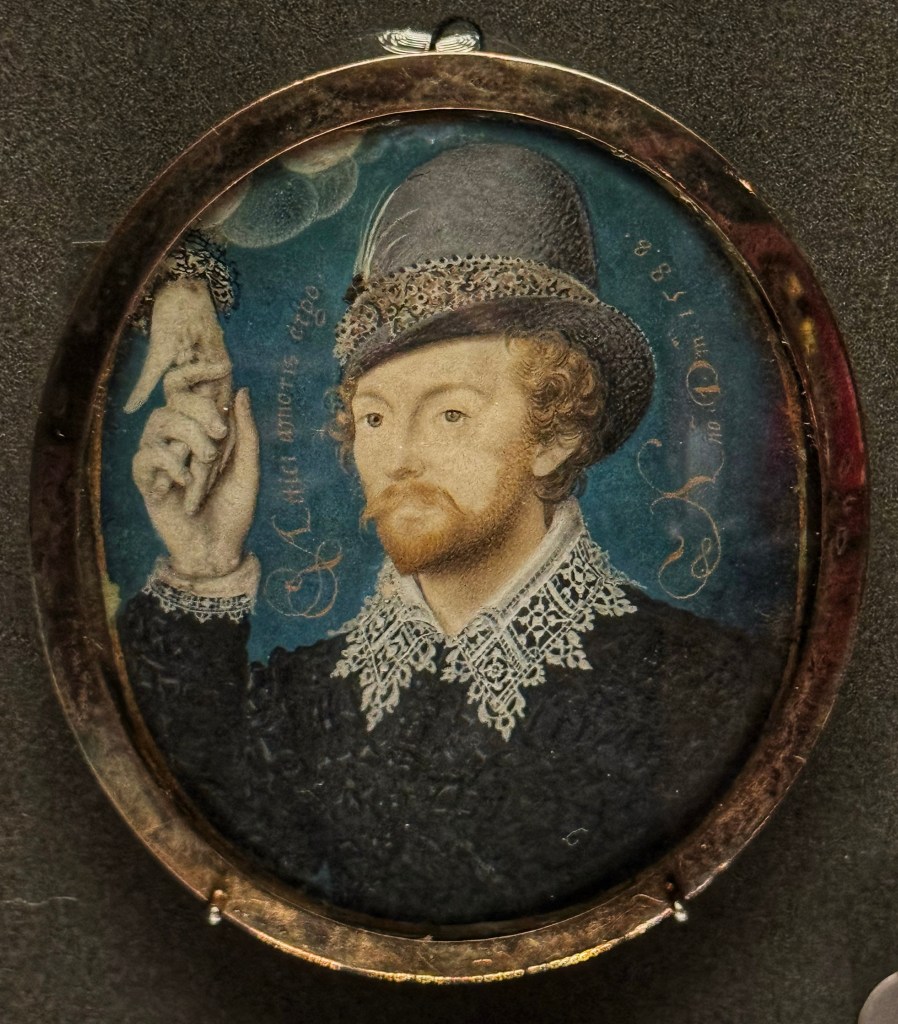Nicholas Hilliard(1547-1619),Man Clasping a Hand from a Cloud, 1588, Watercolour and bodycolour on vellum, 6.0 cm × 4.95 cm, Victoria and Albert Museum, London