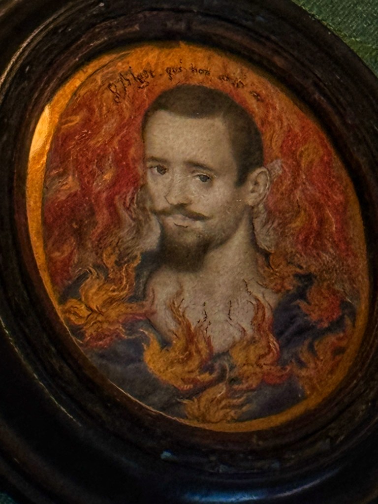 Isaac Oliver (1565-1617), A Man Consumed by Flames (c.1600–10), Watercolour and bodycolour with gold on vellum, 5.2 x 4.4 cm, Ham House, Surrey