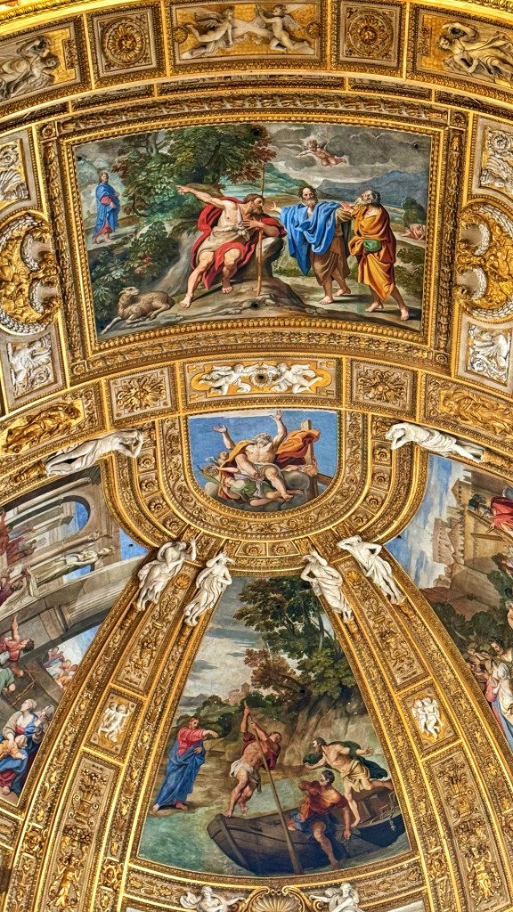 
Domenichino (1581–1641), Saints Andrew, John the Evangelist, and John the Baptist – Central composition between the windows, depicting the Baptist pointing to the coming Redeemer.
Domenichino (1581–1641), Christ Calling Saints Peter and Andrew – Above the central window, Christ summons the two apostles to follow Him.