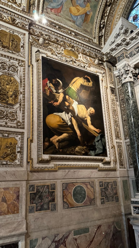 Michelangelo Merisi da Caravaggio (1571–1610), Crucifixion of Saint Peter, 1600–1601, Oil on canvas, 230 × 175 cm, Cerasi Chapel, Basilica of Santa Maria del Popolo, Rome
