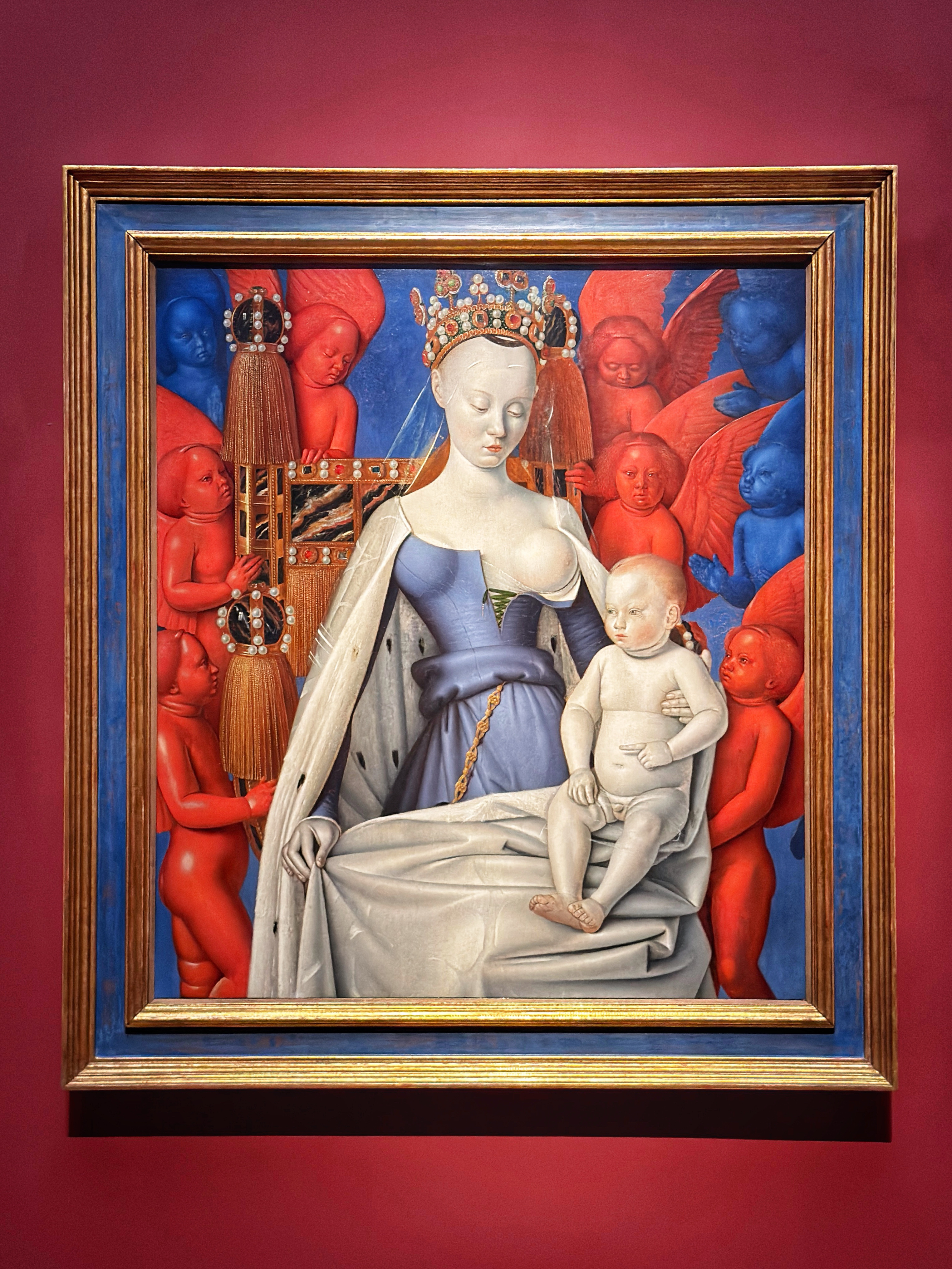 Jean Fouquet (1410 / 1430–1477 / 1481), Madonna Surrounded by Seraphim and Cherubim, c. 1450, Oil on panel, 92 × 83.5 cm, Koninklijk Museum voor Schone Kunsten, Antwerp Jean Fouquet (1410 / 1430–1477 / 1481), Madonna Surrounded by Seraphim and Cherubim, c. 1450, Oil on panel, 92 × 83.5 cm, Koninklijk Museum voor Schone Kunsten, Antwerp