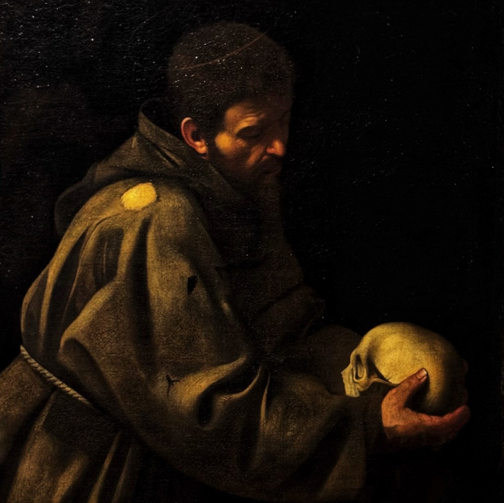 Michelangelo Merisi da Caravaggio (1571–1610), Saint Francis in Meditation, 1606, Oil on canvas, 125 × 93 cm, Galleria Nazionale d’Arte Antica, Barberini Collection, Rome